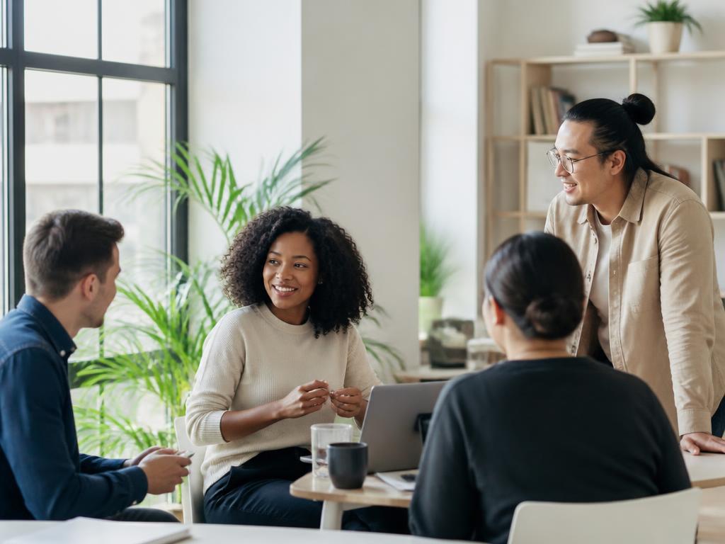 Small diverse team collaborating in a bright modern office